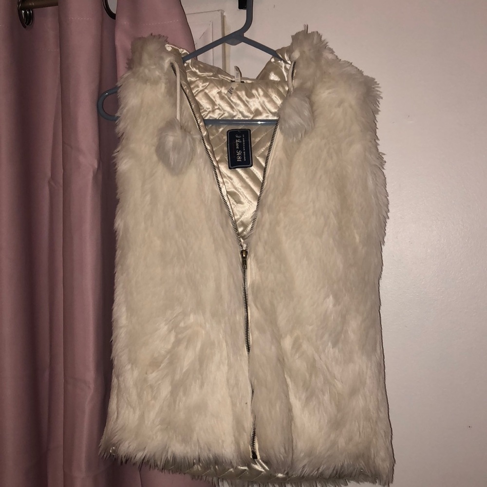White fur hooded vest